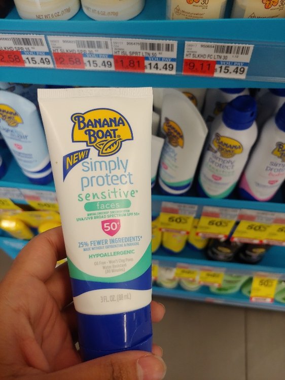 Banana Boat Simply Protect Sensitive Faces Sunscreen Lotion SPF 50+ 3oz