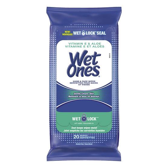 Wet Ones Travel Pack Vit E & Aloe 20CT, 10PC Tray